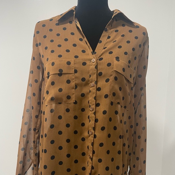 Pleione Brown and Black Polka Dot Blouse - Picture 3 of 10